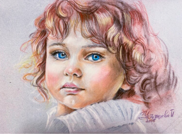 Malerei mit dem Titel "Portrait of a child…" von Tatyana Ustyantseva, Original-Kunstwerk, Pastell