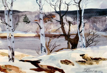 Malerei mit dem Titel "Spring landscape wa…" von Tatyana Ustyantseva, Original-Kunstwerk, Aquarell