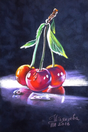 Ζωγραφική με τίτλο "Cherry painting" από Tatyana Ustyantseva, Αυθεντικά έργα τέχνης, Παστέλ