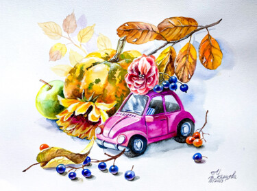 Pittura intitolato "autumn painting" da Tatyana Ustyantseva, Opera d'arte originale, Acquarello