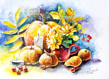 Pittura intitolato "Autumn illustration" da Tatyana Ustyantseva, Opera d'arte originale, Acquarello