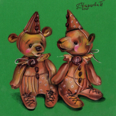 Pittura intitolato "Teddy Bears painting" da Tatyana Ustyantseva, Opera d'arte originale, Pastello