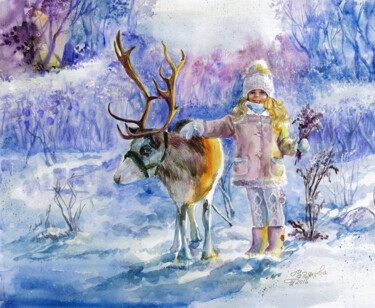 Peinture intitulée "Winter watercolor l…" par Tatyana Ustyantseva, Œuvre d'art originale, Aquarelle