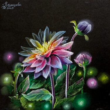 Картина под названием "Dahlia in pastel" - Tatyana Ustyantseva, Подлинное произведение искусства, Пастель