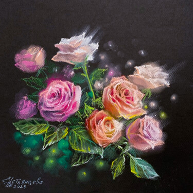 Painting titled "Roses" by Tatyana Ustyantseva, Original Artwork, Pastel
