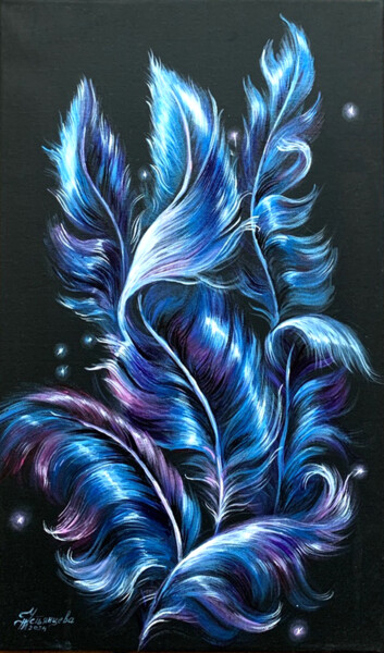 Pintura titulada "Blue feathers paint…" por Tatyana Ustyantseva, Obra de arte original, Acrílico