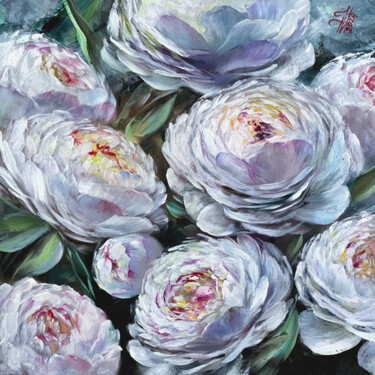 Painting titled "White peonies" by Tatyana Ustyantseva, Original Artwork, Oil