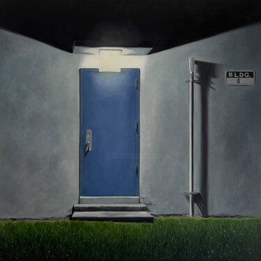 Painting titled "Door blue" by Tata Toucan, Original Artwork, Oil Mounted on Wood Stretcher frame