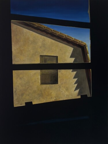 Painting titled "Window view" by Tata Toucan, Original Artwork, Oil Mounted on Wood Stretcher frame