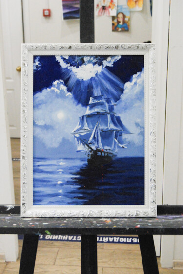 Pittura intitolato "Boat pirate sea oil…" da Tata Vo, Opera d'arte originale, Olio