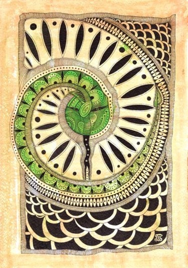 Картина под названием "Little green snake" - Kseniya Beliaeva, Подлинное произведение искусства, Другой
