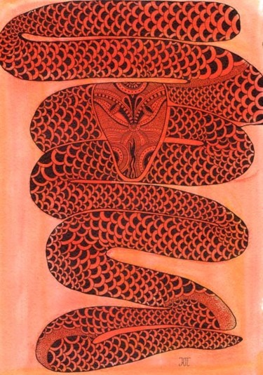 Картина под названием "Red Snake" - Kseniya Beliaeva, Подлинное произведение искусства, Другой