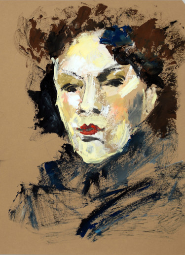 Картина под названием "Portrait of a lady.…" - Natalia Mustaeva, Подлинное произведение искусства, Гуашь