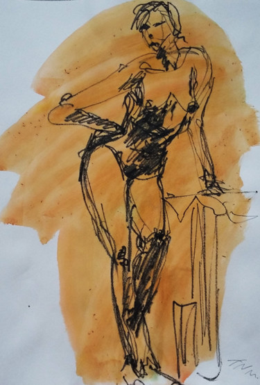 Drawing titled "Nude model" by Natalia Mustaeva, Original Artwork, Conté