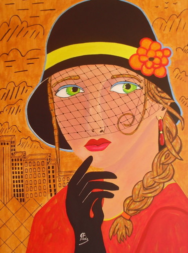 Painting titled "La ragazza con la t…" by Gianfranco Fois, Original Artwork, Acrylic