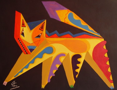 Painting titled "Il gatto geometrico" by Gianfranco Fois, Original Artwork, Acrylic