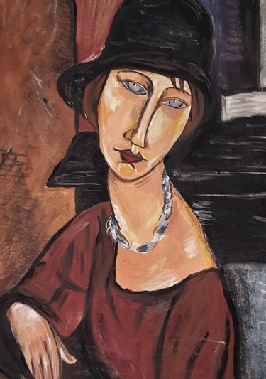 Painting titled "Jeanne Hébuterne" by Tatev Yan, Original Artwork, Gouache