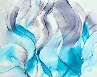 Peinture intitulée "Aqua Serenity" par Tati, Œuvre d'art originale, Encre