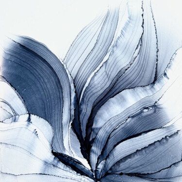 Peinture intitulée "Gray Flower" par Tati, Œuvre d'art originale, Encre Monté sur Autre panneau rigide