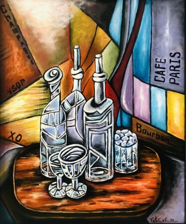 Schilderij getiteld "Cafe Paris." door Tati Vc, Origineel Kunstwerk, Olie