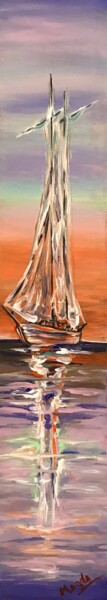 Malerei mit dem Titel "“Boat in the Red Ra…" von Tati Vc, Original-Kunstwerk, Acryl