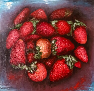 Schilderij getiteld ""Night Strawberry"" door Tati Vc, Origineel Kunstwerk, Olie