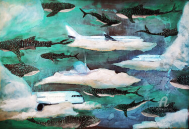 Collagen mit dem Titel "Calm Swimming" von Tatia Bakuradze, Original-Kunstwerk, Acryl