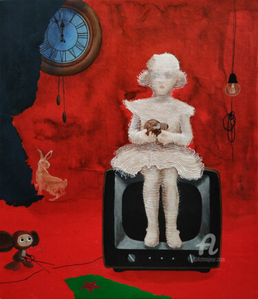 Disegno intitolato "Awaiting a Stopped…" da Tatia Bakuradze, Opera d'arte originale, Inchiostro