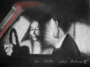 Drawing titled "la-notte" by Tatiana Anikina, Original Artwork, Charcoal