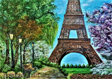 Painting titled "Walking in Paris" by Tatiana Brester, Original Artwork, Oil