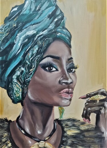 Painting titled "Lovely lady" by Tatiana Brester, Original Artwork, Oil Mounted on Wood Stretcher frame