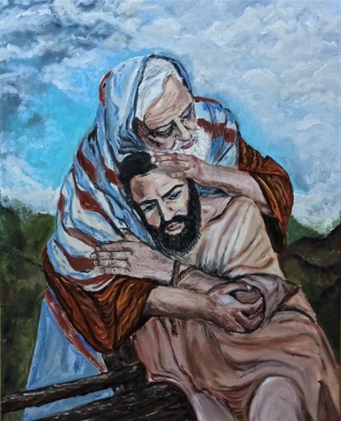 Painting titled "Return to the Father" by Tatiana Brester, Original Artwork, Oil Mounted on Wood Stretcher frame