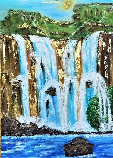 Pintura intitulada "Waterfall of desires" por Tatiana Brester, Obras de arte originais, Óleo Montado em Armação em madeira