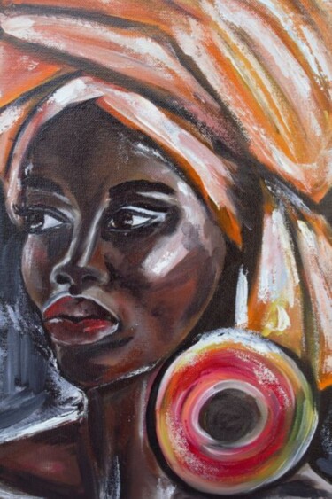 Painting titled "Beauty african  wom…" by Tatiana Brester, Original Artwork, Oil Mounted on Wood Stretcher frame