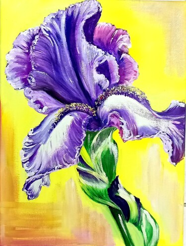 Schilderij getiteld "Iris violet" door Tatiana Brester, Origineel Kunstwerk, Olie