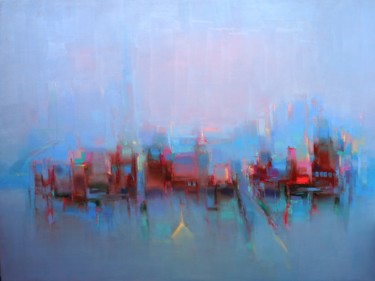 Painting titled "Sunrise in the City" by Tatiana Bugaenko, Original Artwork, Oil
