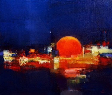 Pintura intitulada "Red Moon" por Tatiana Bugaenko, Obras de arte originais, Óleo