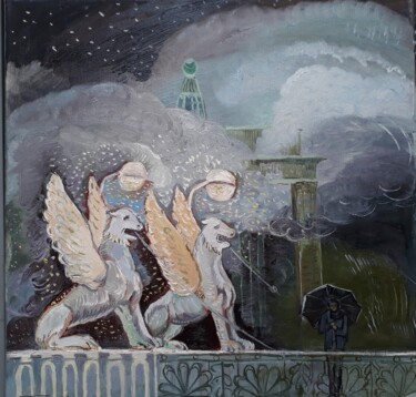 Painting titled ""Magical griffins s…" by Tatiana Bykova, Original Artwork, Oil