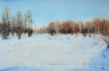 Peinture intitulée "Winter sunset" par Tatiana Bykova, Œuvre d'art originale, Aquarelle