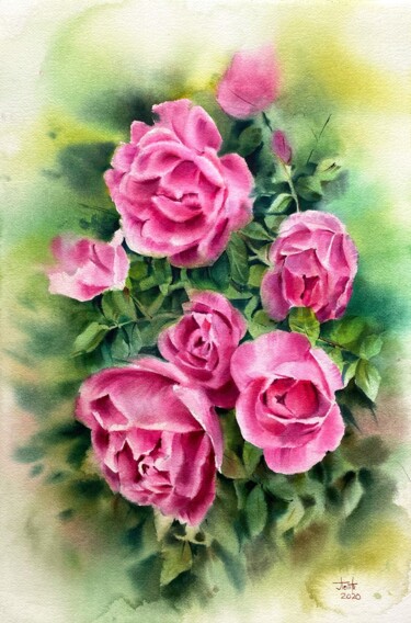 Peinture intitulée "Roses" par Tatiana Bykova, Œuvre d'art originale, Aquarelle