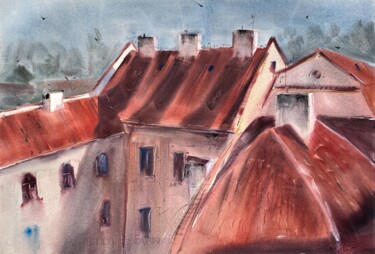 Malerei mit dem Titel "Sunny roofs, Prague" von Tatiana Bykova, Original-Kunstwerk, Aquarell