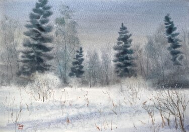 Painting titled "Winter day in mount…" by Tatiana Bykova, Original Artwork, Watercolor