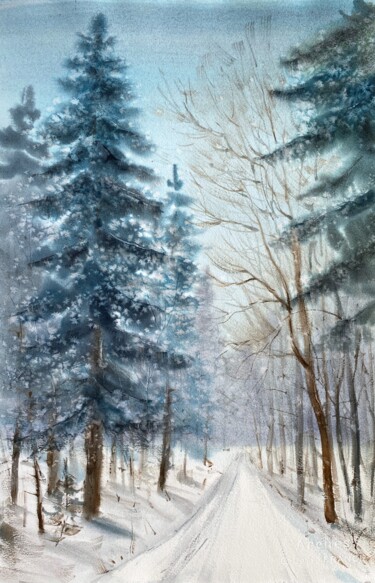 Painting titled "Winter adventures" by Tatiana Bykova, Original Artwork, Watercolor
