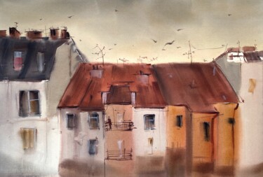 Painting titled "View from the windo…" by Tatiana Bykova, Original Artwork, Watercolor