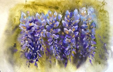 Painting titled "Wisteria Whispers" by Tatiana Bykova, Original Artwork, Watercolor