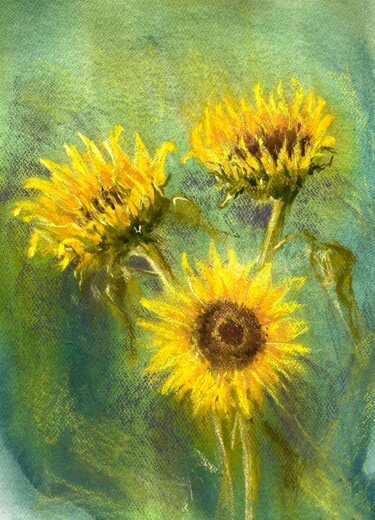 Schilderij getiteld "Sunflowers" door Tatiana Bykova, Origineel Kunstwerk, Aquarel