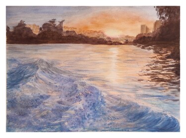 Картина под названием "Река на закате" - Tatiana Chernetsova, Подлинное произведение искусства, Акварель