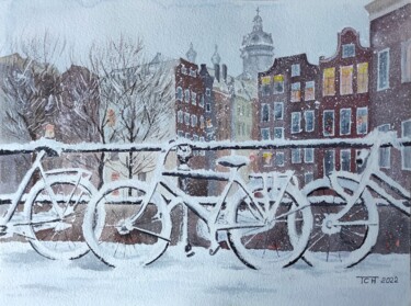 Schilderij getiteld "Снег в Амстердаме" door Tatiana Chernetsova, Origineel Kunstwerk, Aquarel