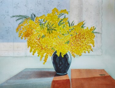 Malerei mit dem Titel "Mimosa" von Tatiana Chernetsova, Original-Kunstwerk, Aquarell