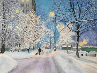 Картина под названием "Winter evening in t…" - Tatiana Chernetsova, Подлинное произведение искусства, Акварель
